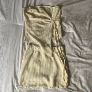 Drawstring Split Asymmetrical Hem Tube Top & Skirt Set | S | Cream/Apricot